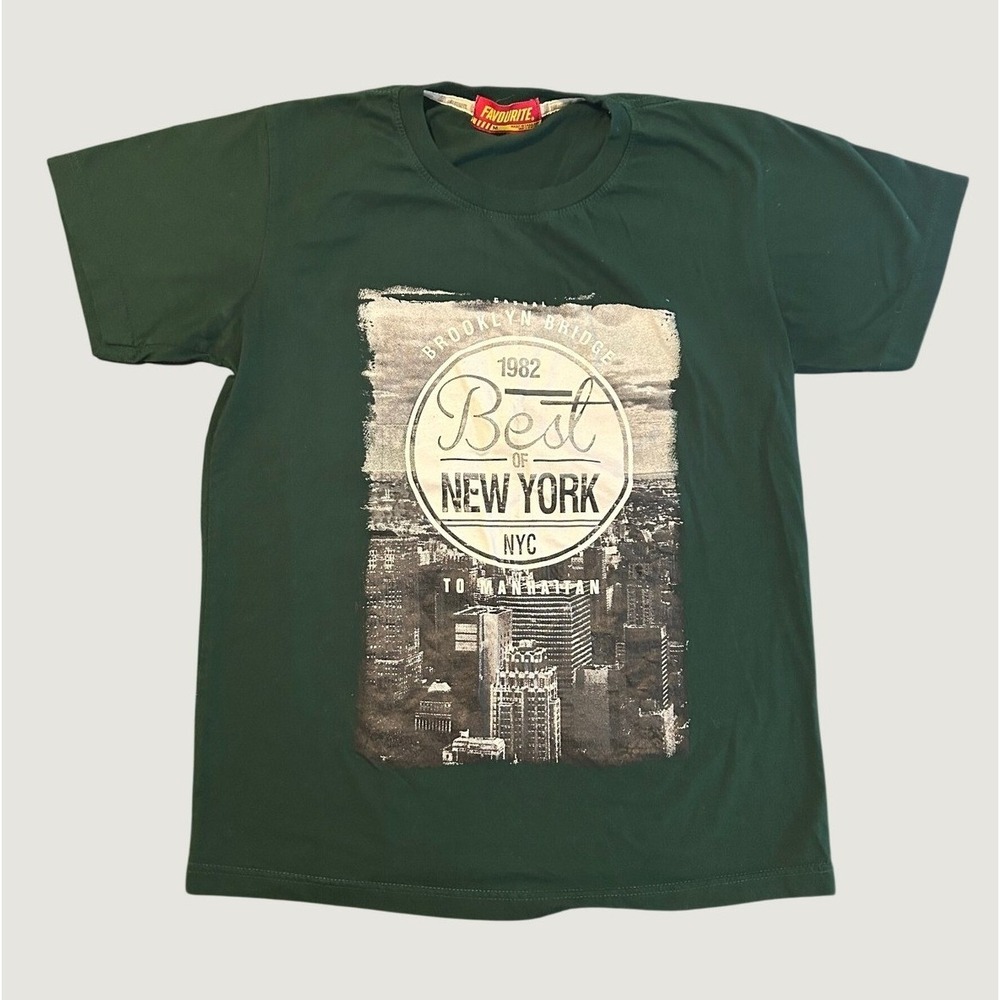 Favourite Mens Best of New York NYC Graphic T-Shirt Green Cotton Size M 1510